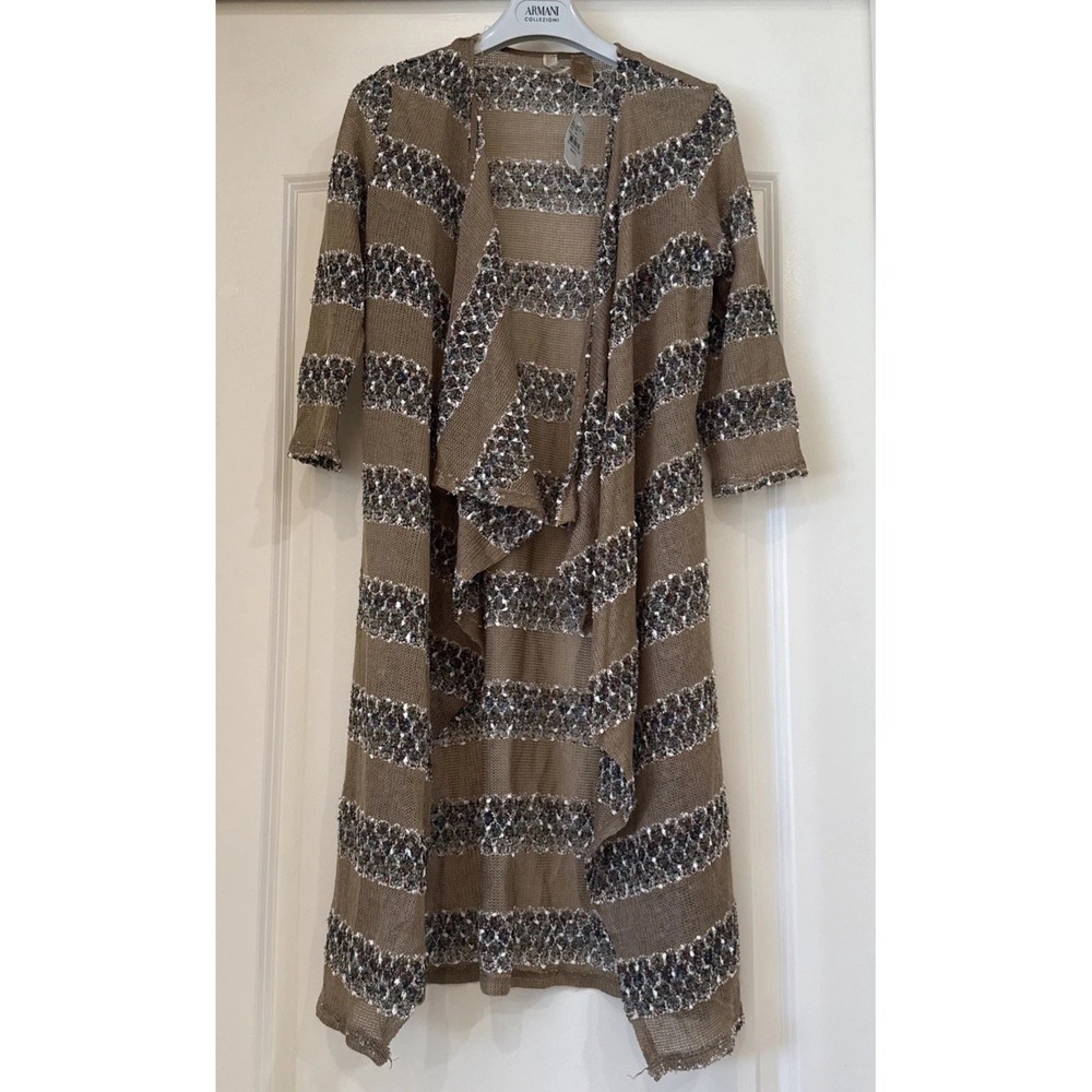 NWT BKE Long Cardigan Duster Brown Tan‎ Open Front Boho Lagenlook Sz S Hippie